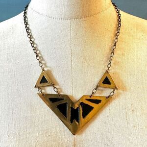 Gold tone and  black geometric necklace
